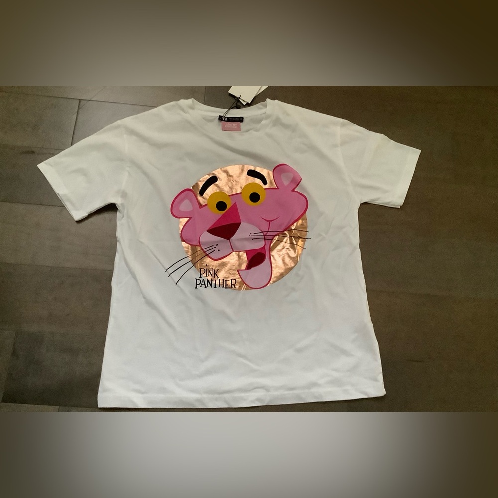 Brand new with tags Zara women’s Pink Panther white T-shirt in Size Small